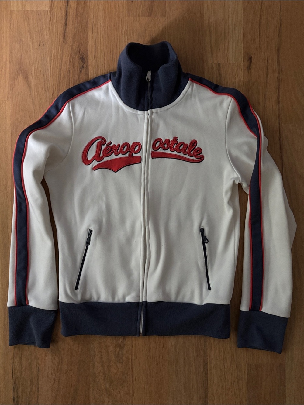 Aeropostale White and Navy Jacket with Silver and Pink Accent